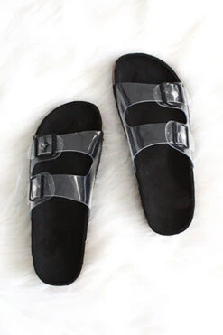 Clear Double Strap Buckle Sandals-Black