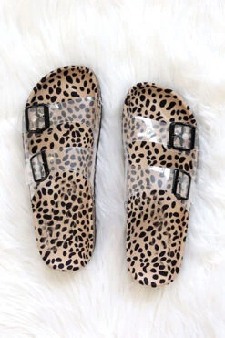 FLASH DEAL: Clear Double Strap Buckle Sandals With Animal Print Sole-Leopard Cheetah Print (Size 7, 7.5)