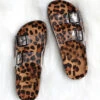 FLASH DEAL: Clear Double Strap Buckle Sandals With Animal Print Sole-Leopard Print (Size 7, 7.5)
