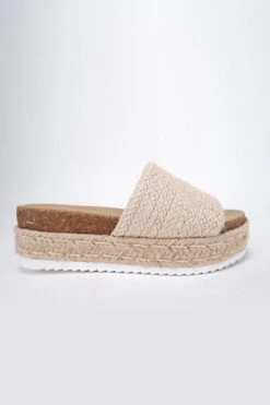 Single Band Espadrille Platform Flat Sandals-Natural Beige Raffia