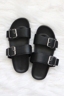 Cute Double Strap Buckle Sandals-Black