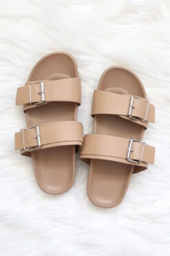 Cute Double Strap Buckle Sandals-Camel Brown