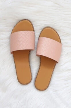 Woven Single Band Sandals Slides With Studded Trim-Blush
