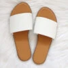 Woven Single Band Sandals Slides With Studded Trim-White