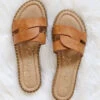 Twist Band Gold Trim Sandals Slides-Tan Brown