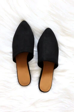 Faux Suede Pointy Toe Closed Toe Flat Mules Sandals Slides-Black