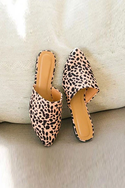 Pointy Toe Closed Toe Flat Mules Sandals Slides-Cheetah Leopard Print