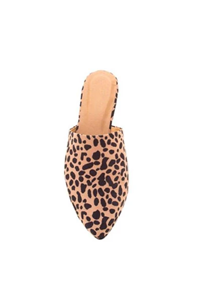 Pointy Toe Closed Toe Flat Mules Sandals Slides-Cheetah Leopard Print - Image 3