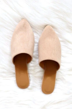 Faux Suede Pointy Toe Closed Toe Flat Mules Sandals Slides-Taupe