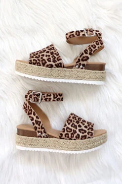 Espadrille Low Platform Flats Sandals With Ankle Strap-Leopard Cheetah Print