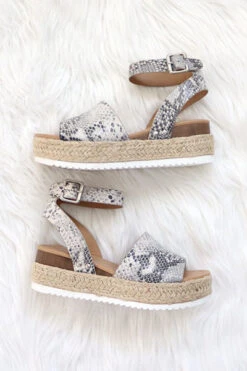 Espadrille Low Platform Flats Sandals With Ankle Strap-Snake Skin Print